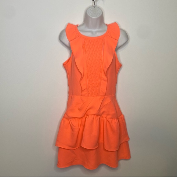 Maje Sleeveless Ruffle Trim Coral Mini Dress Size 2 - Picture 3 of 16
